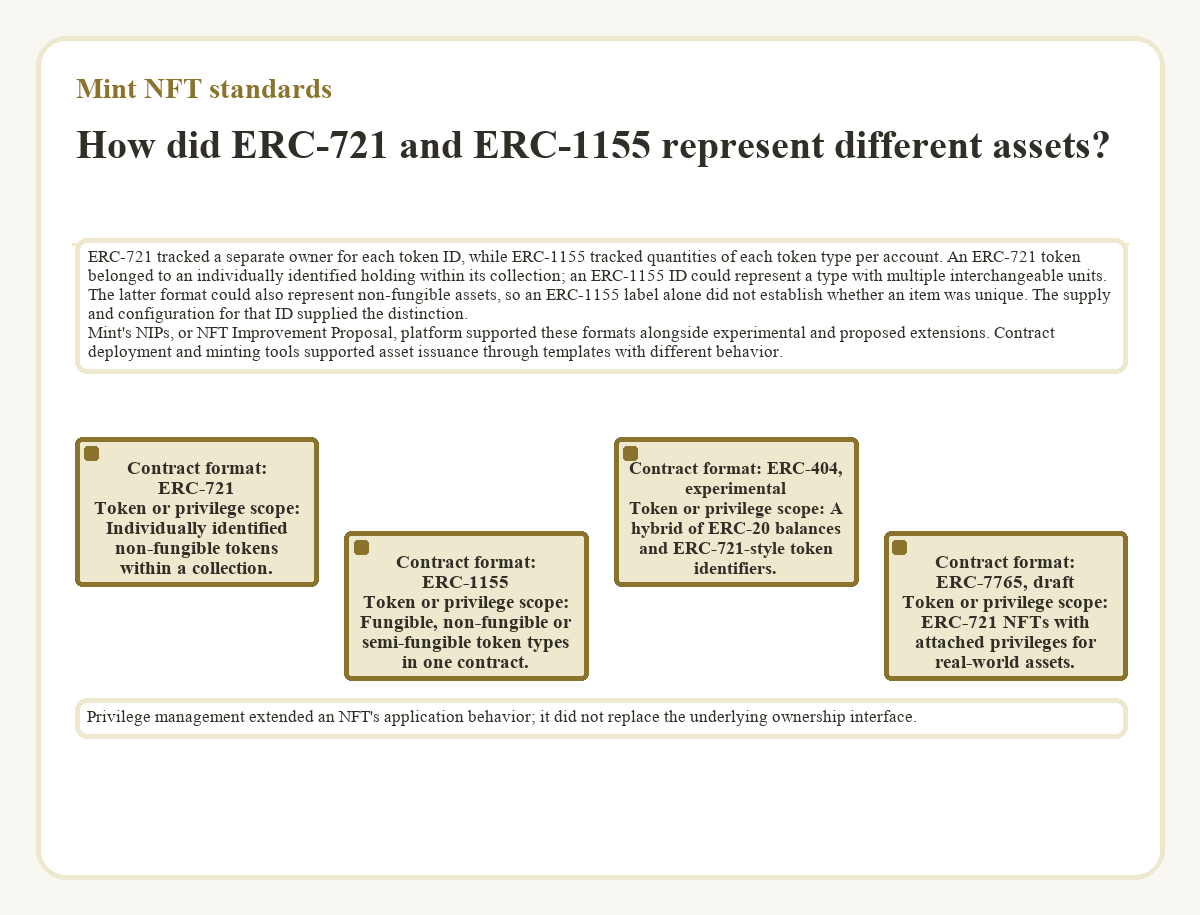 Illustration: How did ERC-721 and ERC-1155 represent different assets? (Mint NFT standards)